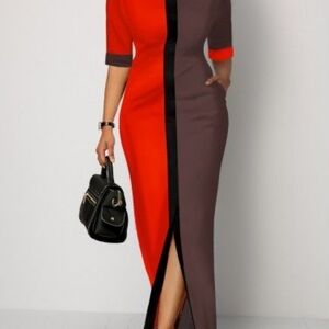 Chic Colorblock Maxi Dress in Red and Brown